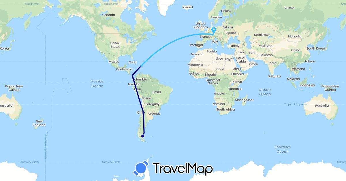 TravelMap itinerary: driving, boat in Argentina, Dominican Republic, Fiji, Panama (North America, Oceania, South America)